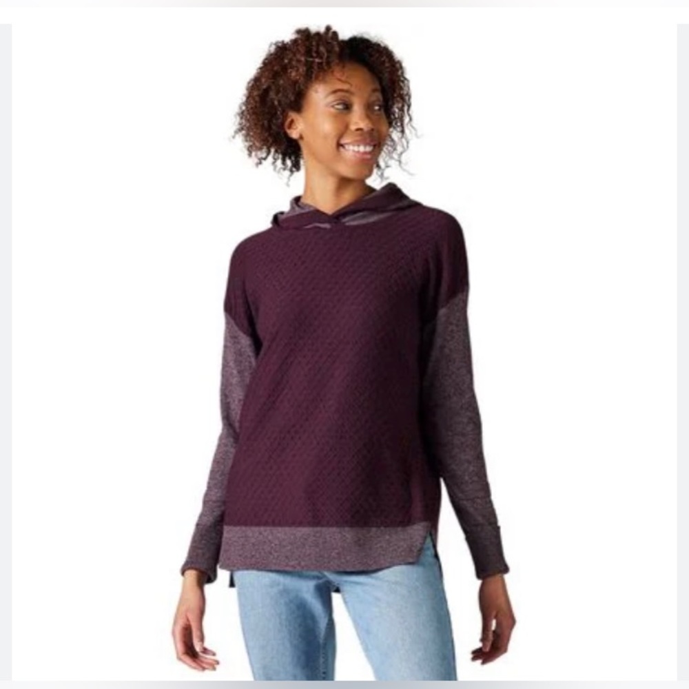 Smart Wool Shadow Pine Hooded Pullover Sweater Burgundy Purple Outdoor Sz Medium